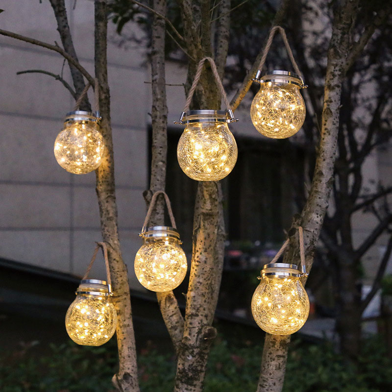 Luces solares de bolas redondas de vidro agrietadas impermeables ao aire libre