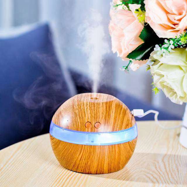 Humidificador de vetas de madeira con luz nocturna USB